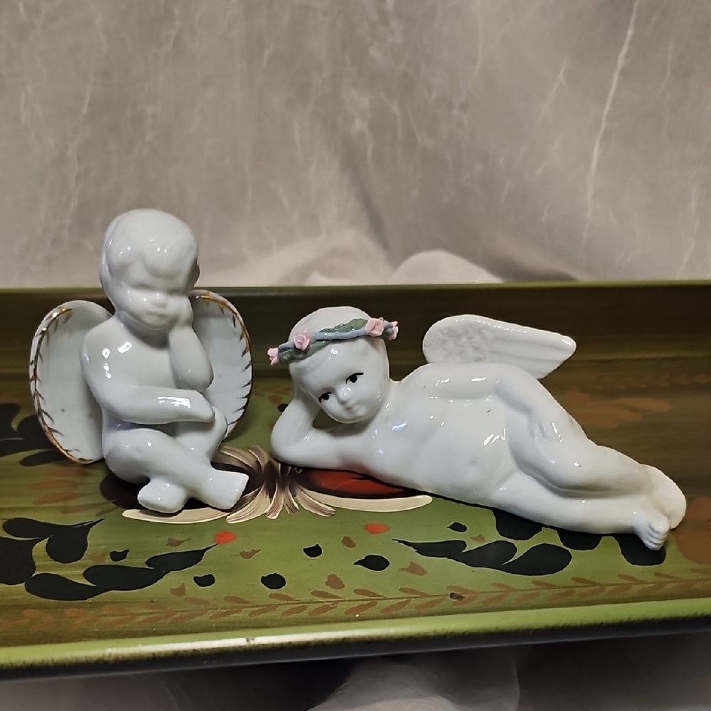 Pair Of Porcelain Angel Figurines